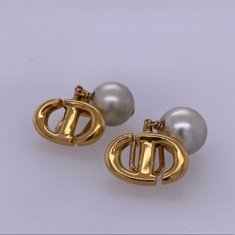 Authentic CD Navy Pearl Earrings